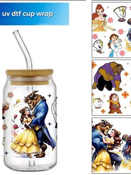 Rdta Tank Glass - Cartoon-Prinzessin UV-DTF-Becherfolie für 16oz Libbey Glasbecher