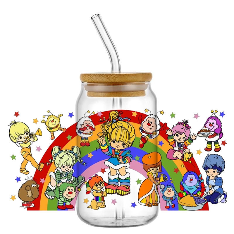 Rdta Tank Glass - Beliebte klassische Cartoon-Regenbogen-Retro-Aufkleber im 80er-Jahre-Stil, 16oz